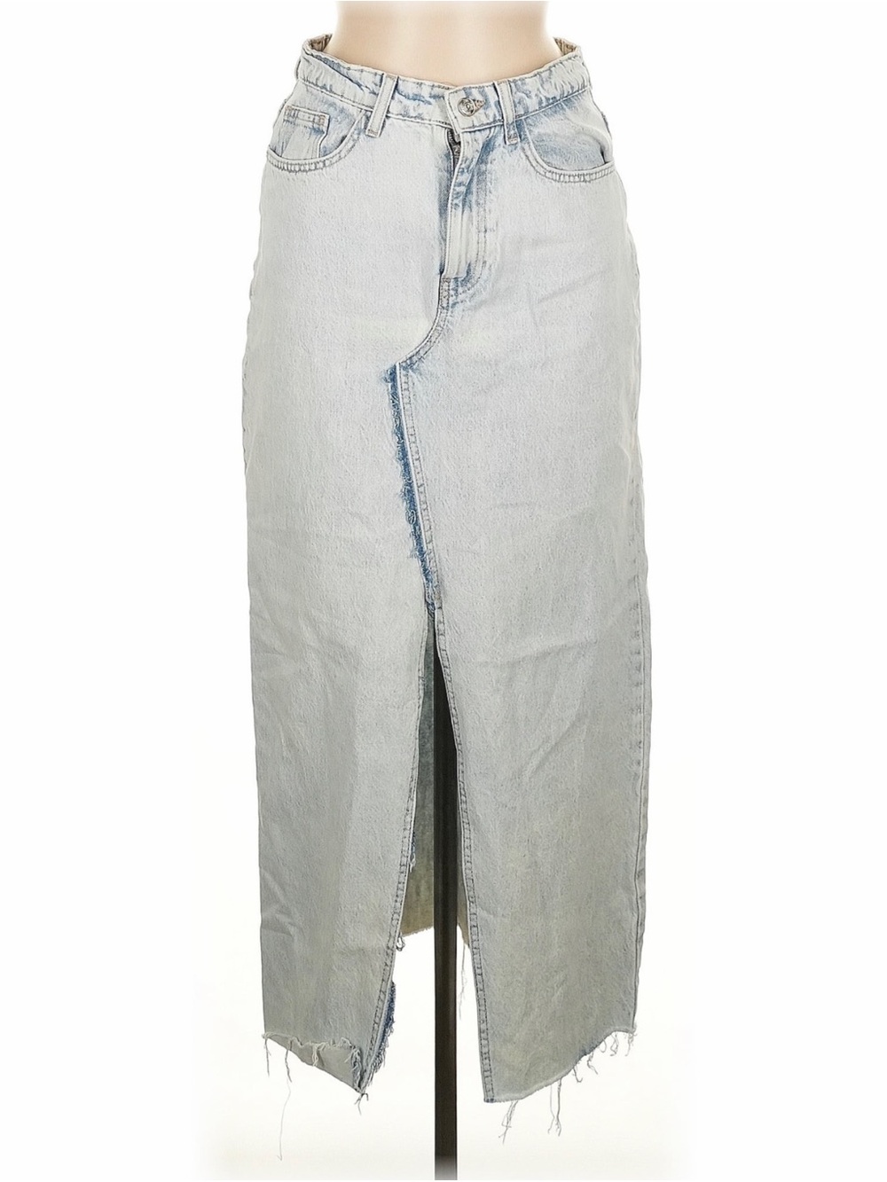 ZARA Asymmetrical Stonewashed Denim Midi Skirt Women’s Size M